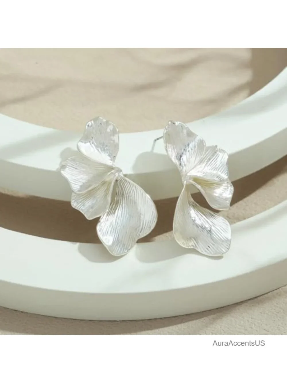 Chunky Gold Plated Statement Earrings for Women, Sectored Flower Leaf Design,